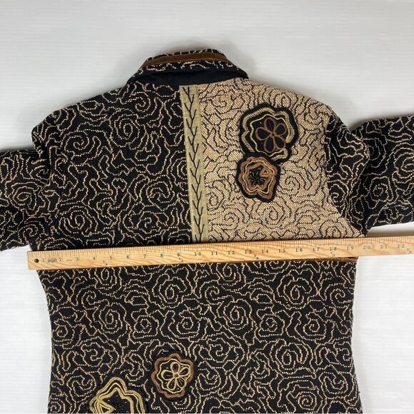 Yak Magik Jacket Embroidered Beaded Silk Women's Size S Blanket Coat Black Tan - Picture 8 of 10